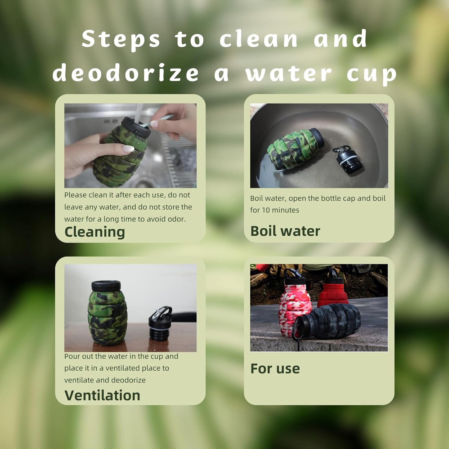 Collapsible Travel Water Bottle18oz, Reuseable Silicone Foldable Water Bottles for Gym Camping Hiking, Portable Leak Proof Sports Water Bottle with rugby Carabiner (Green) - Image 7