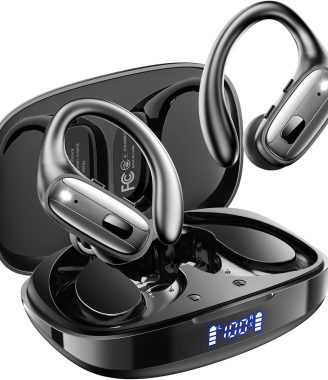 Wireless Earbuds, Sports Bluetooth 5.4 Headphones, Ear Buds with ENC Noise Canceling Mic, 80Hr Playtime Earphones, Palm-Sized, LED Power Display, IPX7 Waterproof Headset for Workout Running, Black
